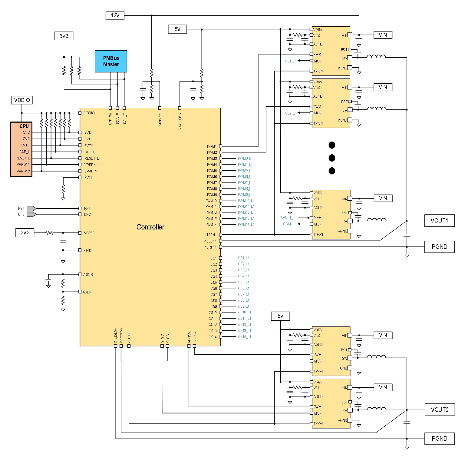 Innovision's original IS6209A typical application schematic with power stages, inductors and two outputs